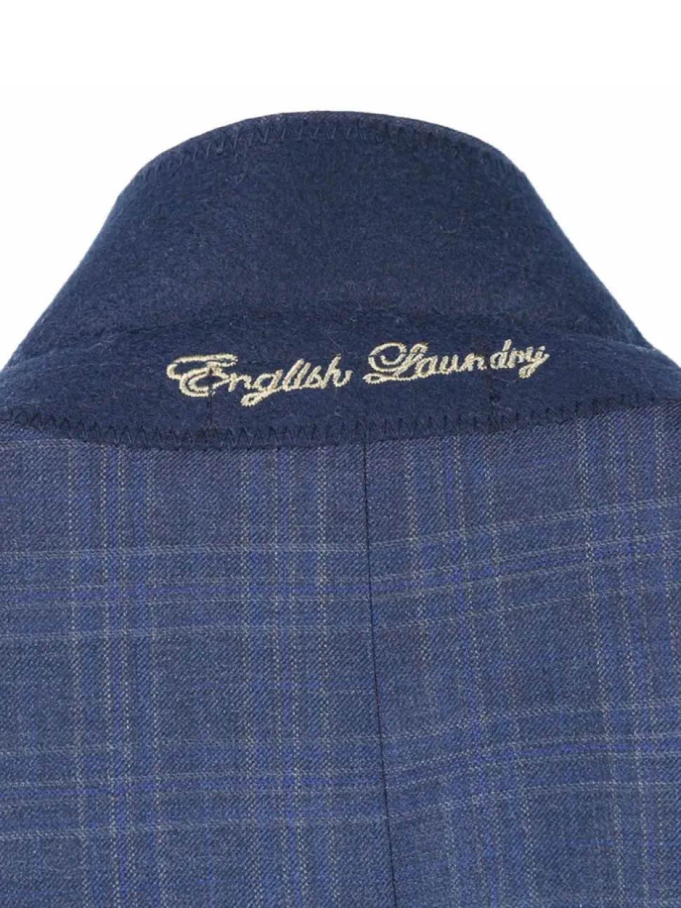 English Laundry Navy Plaid With Grey Windowpane Slim Fit Peak Lapel Wool Suit