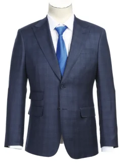 English Laundry Navy Plaid With Grey Windowpane Slim Fit Peak Lapel Wool Suit