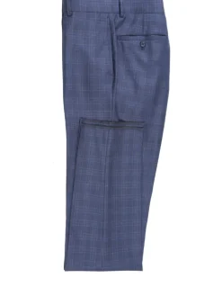 English Laundry Navy Plaid With Grey Windowpane Slim Fit Peak Lapel Wool Suit