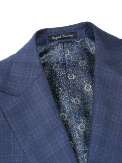 English Laundry Navy Plaid With Grey Windowpane Slim Fit Peak Lapel Wool Suit