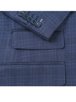 English Laundry Navy Plaid With Grey Windowpane Slim Fit Peak Lapel Wool Suit