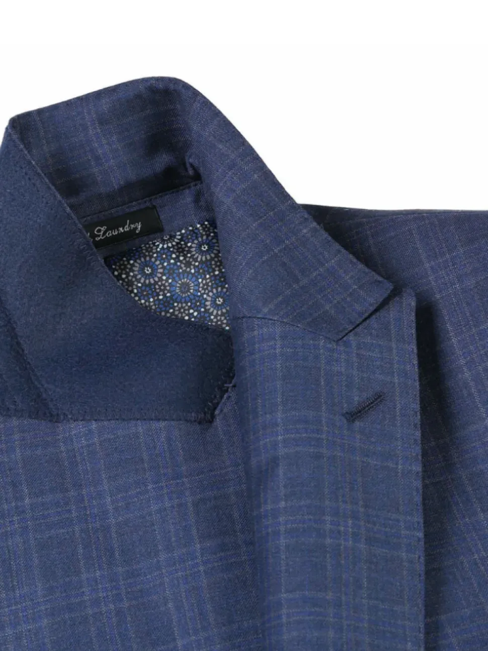 English Laundry Navy Plaid With Grey Windowpane Slim Fit Peak Lapel Wool Suit