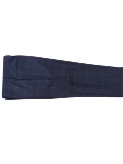 English Laundry Navy Plaid With Rust Windowpane Slim Fit Notch Lapel Wool Suit