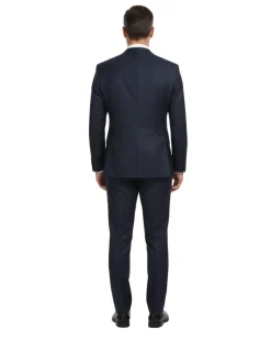 English Laundry Navy Plaid With Rust Windowpane Slim Fit Notch Lapel Wool Suit