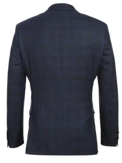 English Laundry Navy Plaid With Rust Windowpane Slim Fit Notch Lapel Wool Suit