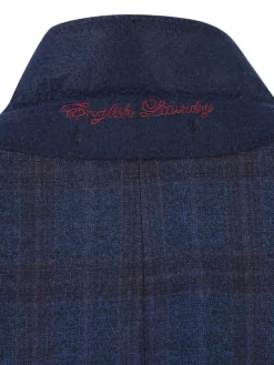 English Laundry Navy Plaid With Rust Windowpane Slim Fit Notch Lapel Wool Suit