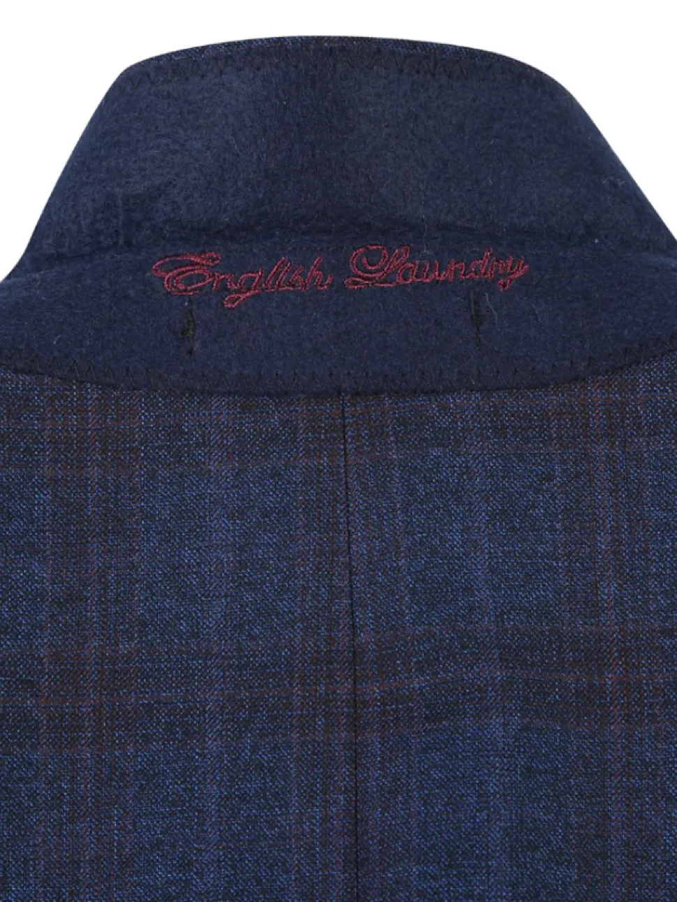 English Laundry Navy Plaid With Rust Windowpane Slim Fit Notch Lapel Wool Suit