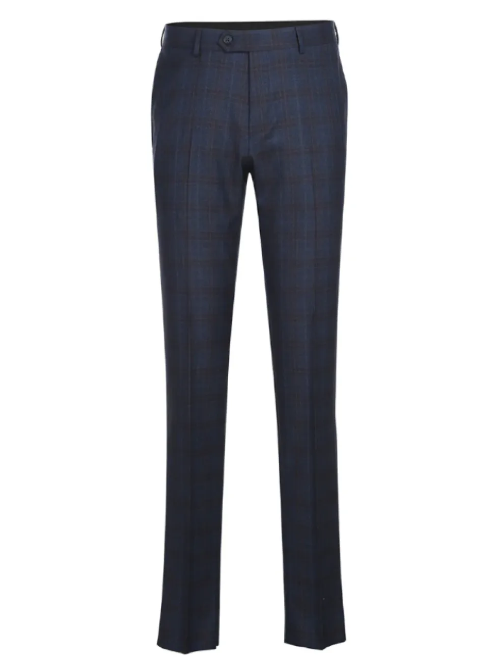 English Laundry Navy Plaid With Rust Windowpane Slim Fit Notch Lapel Wool Suit