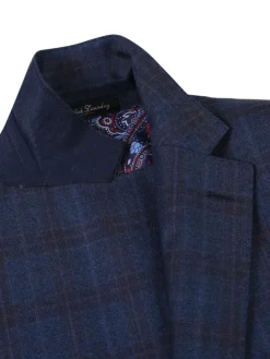 English Laundry Navy Plaid With Rust Windowpane Slim Fit Notch Lapel Wool Suit