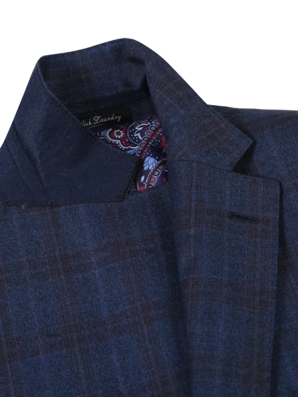 English Laundry Navy Plaid With Rust Windowpane Slim Fit Notch Lapel Wool Suit