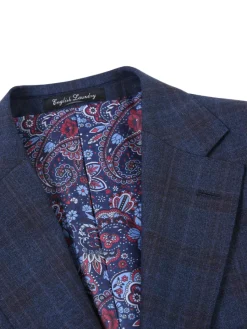 English Laundry Navy Plaid With Rust Windowpane Slim Fit Notch Lapel Wool Suit