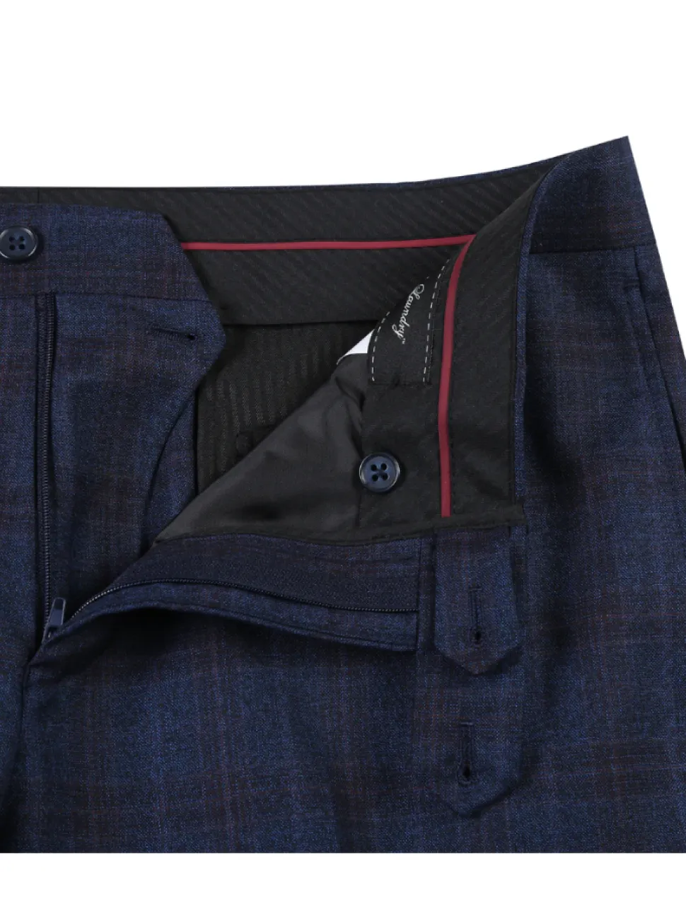 English Laundry Navy Plaid With Rust Windowpane Slim Fit Notch Lapel Wool Suit