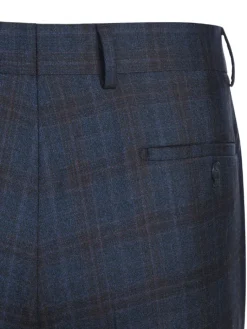 English Laundry Navy Plaid With Rust Windowpane Slim Fit Notch Lapel Wool Suit