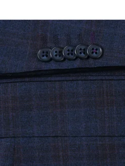 English Laundry Navy Plaid With Rust Windowpane Slim Fit Notch Lapel Wool Suit