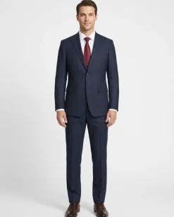 English Laundry Navy Plaid With Rust Windowpane Slim Fit Notch Lapel Wool Suit