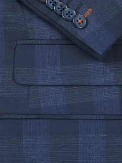 English Laundry Navy Tonal Plaid Slim Fit Peak Lapel Stretch Wool Blend Suit