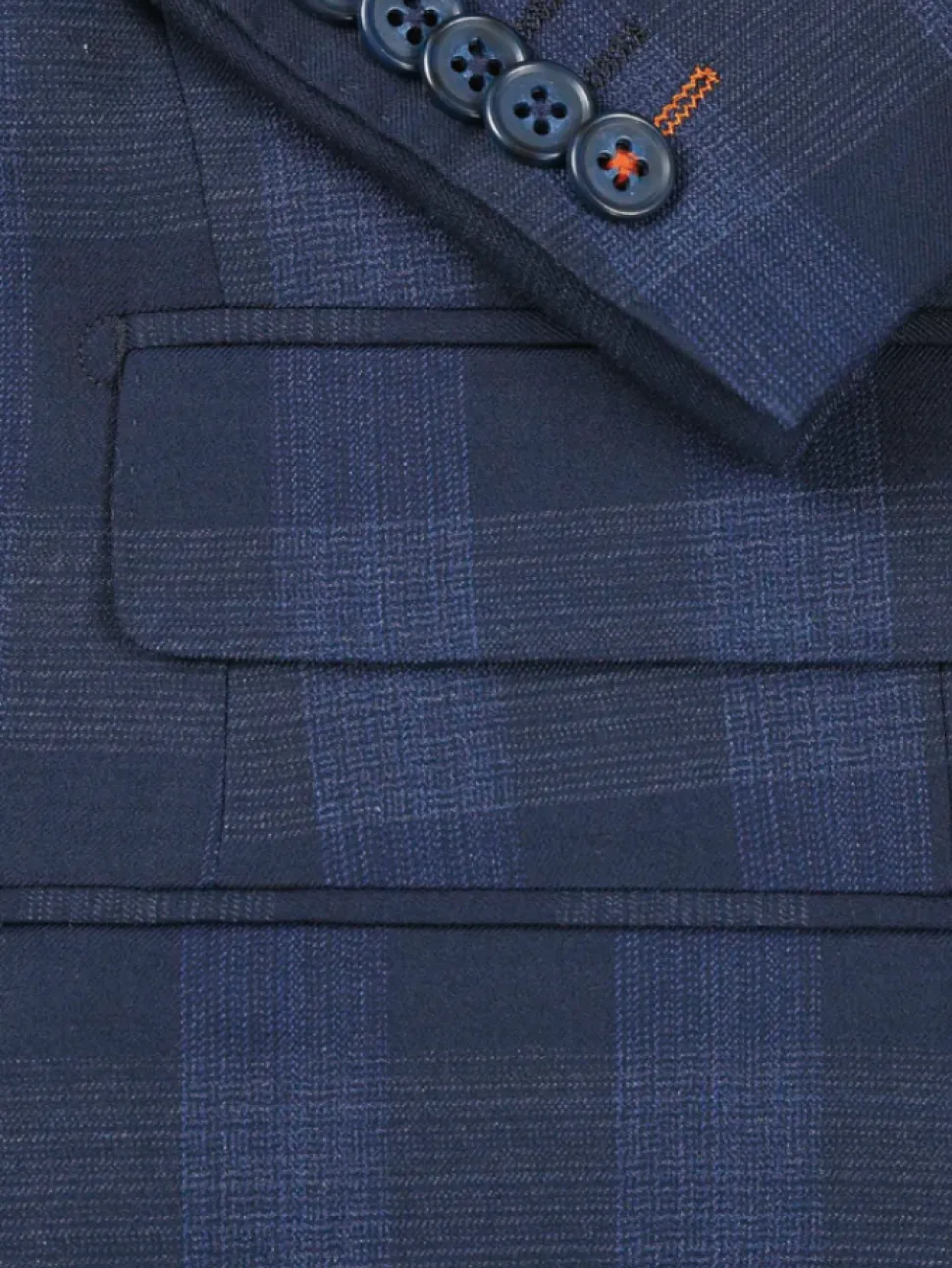 English Laundry Navy Tonal Plaid Slim Fit Peak Lapel Stretch Wool Blend Suit