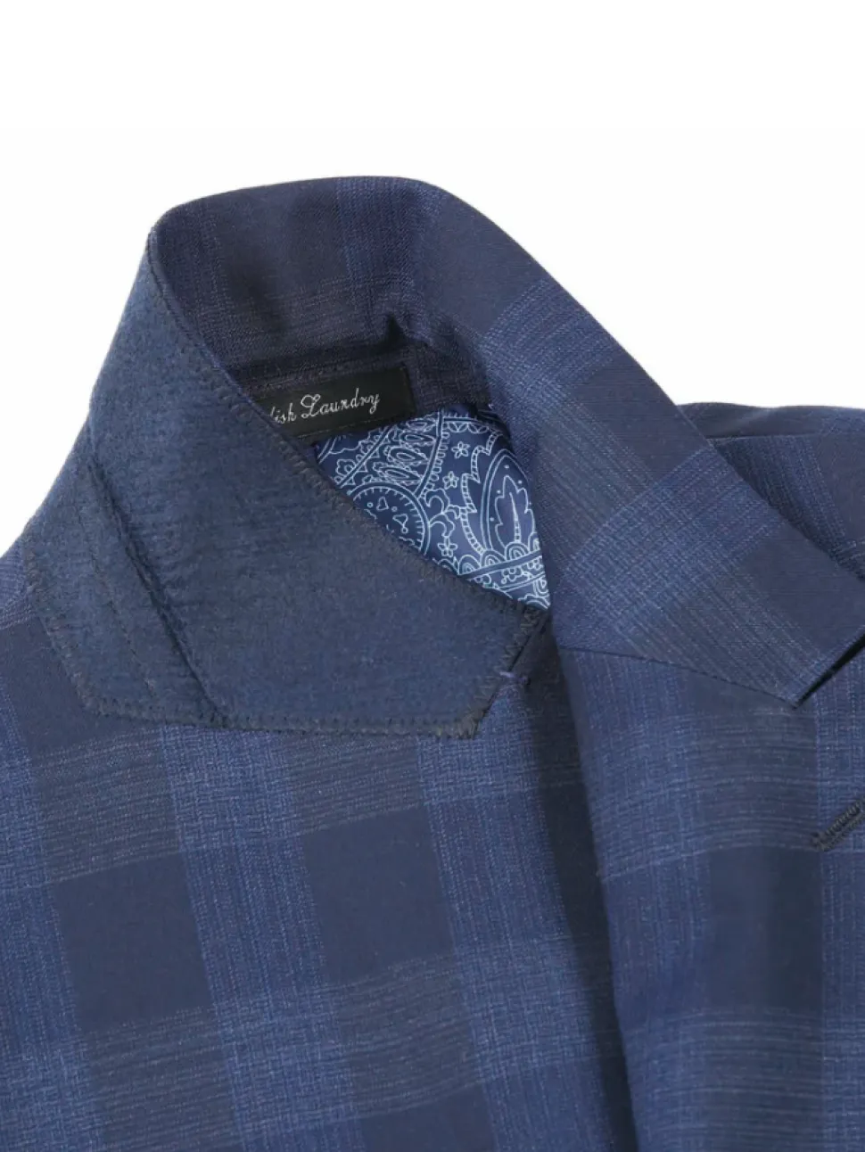 English Laundry Navy Tonal Plaid Slim Fit Peak Lapel Stretch Wool Blend Suit