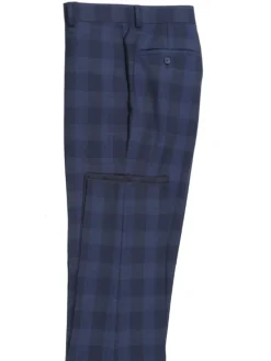 English Laundry Navy Tonal Plaid Slim Fit Peak Lapel Stretch Wool Blend Suit