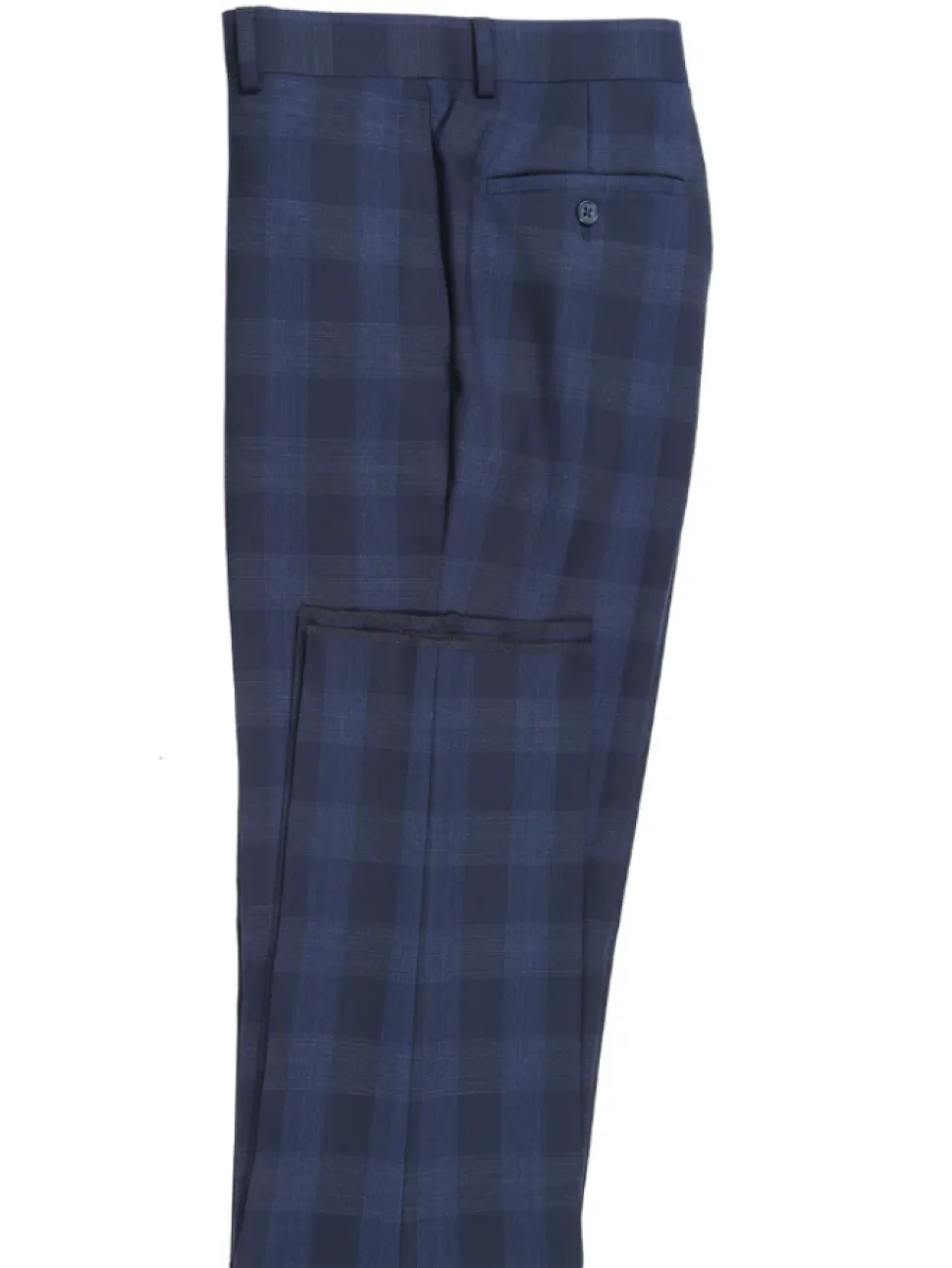 English Laundry Navy Tonal Plaid Slim Fit Peak Lapel Stretch Wool Blend Suit