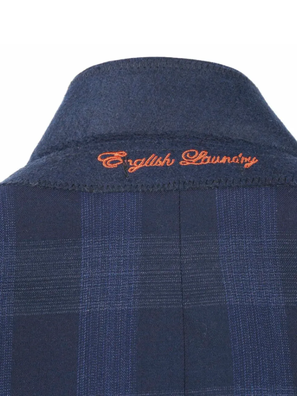 English Laundry Navy Tonal Plaid Slim Fit Peak Lapel Stretch Wool Blend Suit