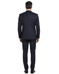 English Laundry Navy Weave Slim Fit Peak Lapel Wool Suit With Patch Pockets