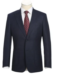 English Laundry Navy Weave Slim Fit Peak Lapel Wool Suit With Patch Pockets