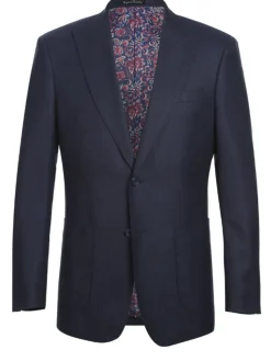 English Laundry Navy Weave Slim Fit Peak Lapel Wool Suit With Patch Pockets