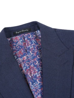 English Laundry Navy Weave Slim Fit Peak Lapel Wool Suit With Patch Pockets