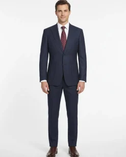 English Laundry Navy Weave Slim Fit Peak Lapel Wool Suit With Patch Pockets