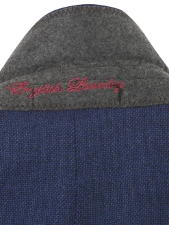 English Laundry Navy Weave Slim Fit Peak Lapel Wool Suit With Patch Pockets
