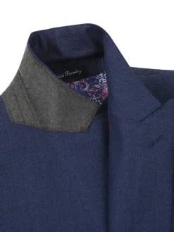 English Laundry Navy Weave Slim Fit Peak Lapel Wool Suit With Patch Pockets