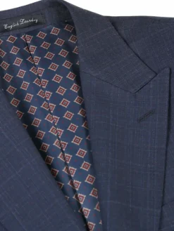 English Laundry Navy Windowpane Check Slim Fit Peak Lapel Wool Suit