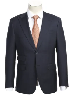 English Laundry Navy Windowpane Check Slim Fit Peak Lapel Wool Suit