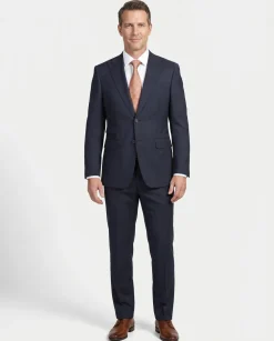 English Laundry Navy Windowpane Check Slim Fit Peak Lapel Wool Suit