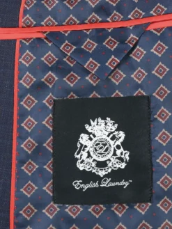 English Laundry Navy Windowpane Check Slim Fit Peak Lapel Wool Suit