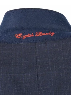 English Laundry Navy Windowpane Check Slim Fit Peak Lapel Wool Suit
