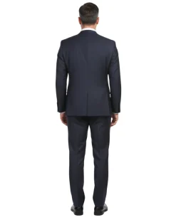 English Laundry Navy Windowpane Check Slim Fit Peak Lapel Wool Suit