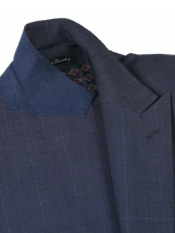 English Laundry Navy Windowpane Check Slim Fit Peak Lapel Wool Suit