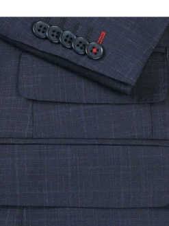 English Laundry Navy Windowpane Check Slim Fit Peak Lapel Wool Suit