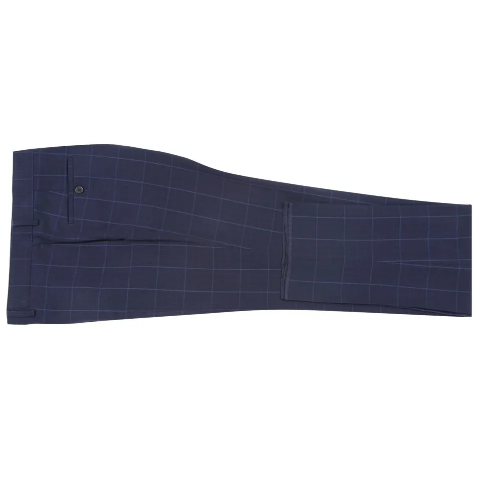 English Laundry Navy Windowpane Slim Fit Notch Lapel 2 Button Stretch Suit