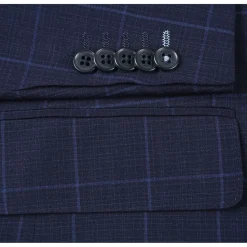 English Laundry Navy Windowpane Slim Fit Notch Lapel 2 Button Stretch Suit