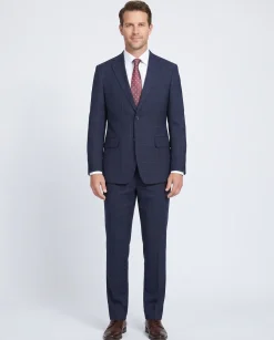 English Laundry Navy Windowpane Slim Fit Notch Lapel 2 Button Stretch Suit