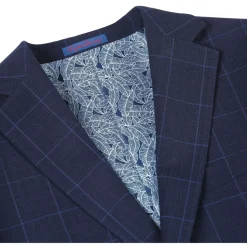 English Laundry Navy Windowpane Slim Fit Notch Lapel 2 Button Stretch Suit