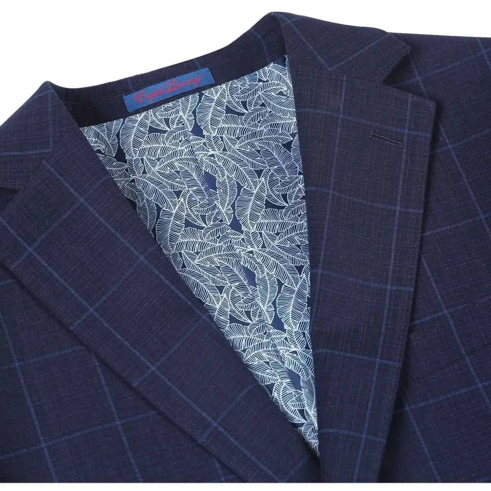 English Laundry Navy Windowpane Slim Fit Notch Lapel 2 Button Stretch Suit