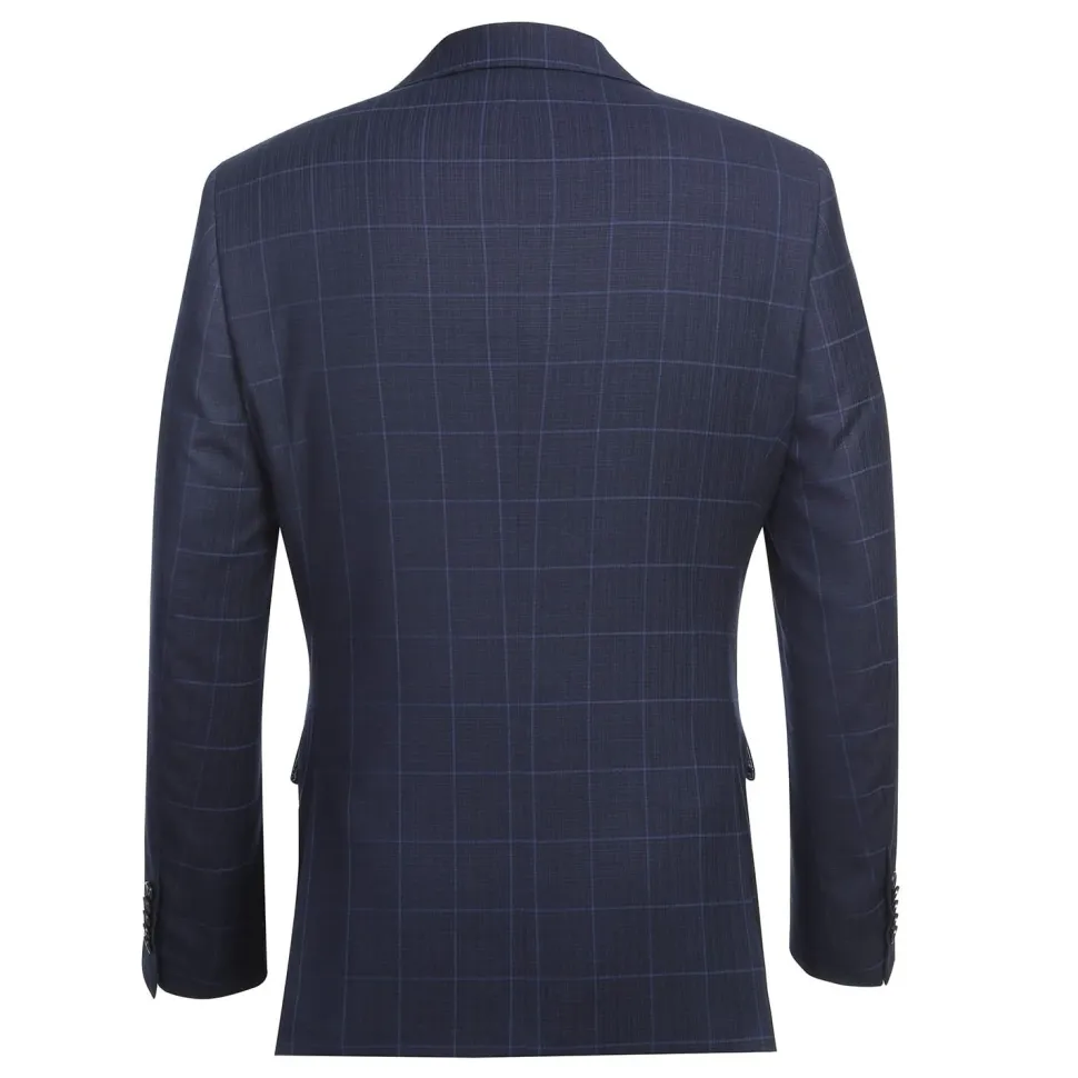 English Laundry Navy Windowpane Slim Fit Notch Lapel 2 Button Stretch Suit