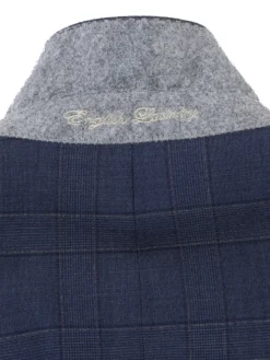 English Laundry Navy Windowpane Slim Fit Peak Lapel Wool Blend Stretch 2 Button Suit