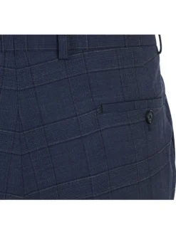 English Laundry Navy Windowpane Slim Fit Peak Lapel Wool Blend Stretch 2 Button Suit