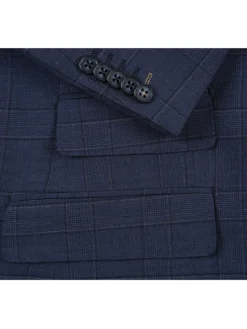 English Laundry Navy Windowpane Slim Fit Peak Lapel Wool Blend Stretch 2 Button Suit