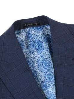 English Laundry Navy Windowpane Slim Fit Peak Lapel Wool Blend Stretch 2 Button Suit